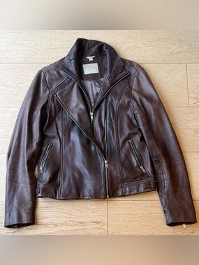 SOIA & KYO Vintage Genuine Lambskin Leather Jacket Multi-Zip Moto Espresso Brown